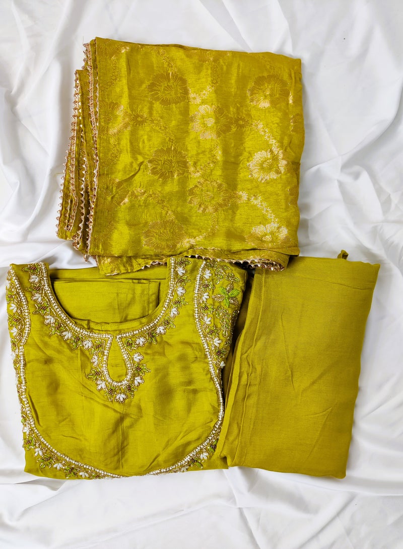 PRIYA’S PANACHE PRIYA’S PANACHE Silk Kurti Pant Set with Banarasi Dupatta – Elegant Indian Ethnic Suit for Women.  - Image 5