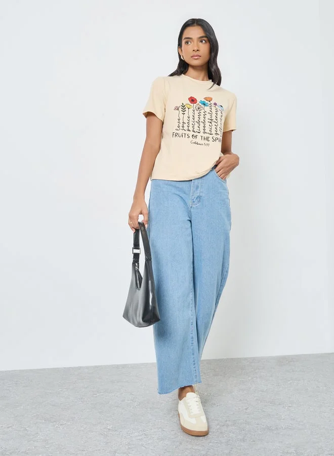 Take Two Women Beige Flower Graphic Print T-Shirt