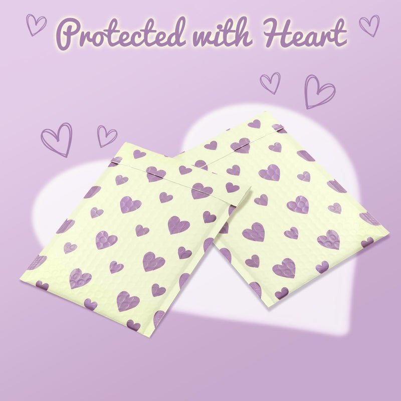 Fuxury Bubble Mailers 6x10" Padded Envelopes 100 Pack Usable Size 6x9"Bubble Envelopes Self Seal Small Padded Mailers for Small Business Shipping Bag, Gifts, Jewelry, Makeup,Purple Heart In Beige #0 - Image 5