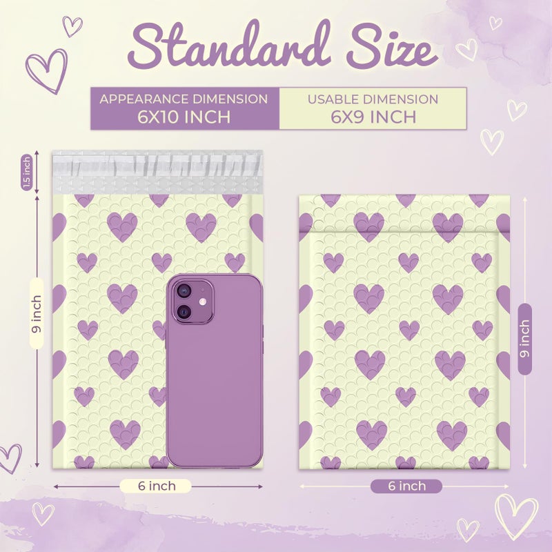 Fuxury Bubble Mailers 6x10" Padded Envelopes 100 Pack Usable Size 6x9"Bubble Envelopes Self Seal Small Padded Mailers for Small Business Shipping Bag, Gifts, Jewelry, Makeup,Purple Heart In Beige #0 - Image 2