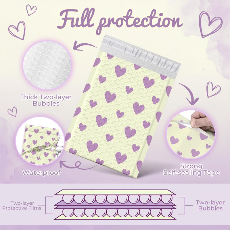 Fuxury Bubble Mailers 6x10" Padded Envelopes 100 Pack Usable Size 6x9"Bubble Envelopes Self Seal Small Padded Mailers for Small Business Shipping Bag, Gifts, Jewelry, Makeup,Purple Heart In Beige #0 - Image 3