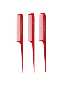 Allegro Combs 441 Rat Tail Combs Braiding Parting Fine Teeth Rattail Set For Hair Styling For Hair Coloring 3 Units (Red) 