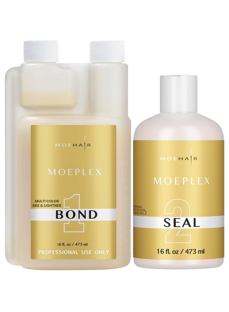 MoeHair Moeplex Bond & Seal Kit Protection of Colored Hair from Damage or Breakage, Hair Strengthening, Smoothen Cuticle, Enhances Color treated hair (473 ml + 473 ml) - Made In USA - Image 1