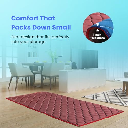 Coir-on Slim Foldable Travel Mattress- 72X48X1 (inch) - Maroon - Image 5