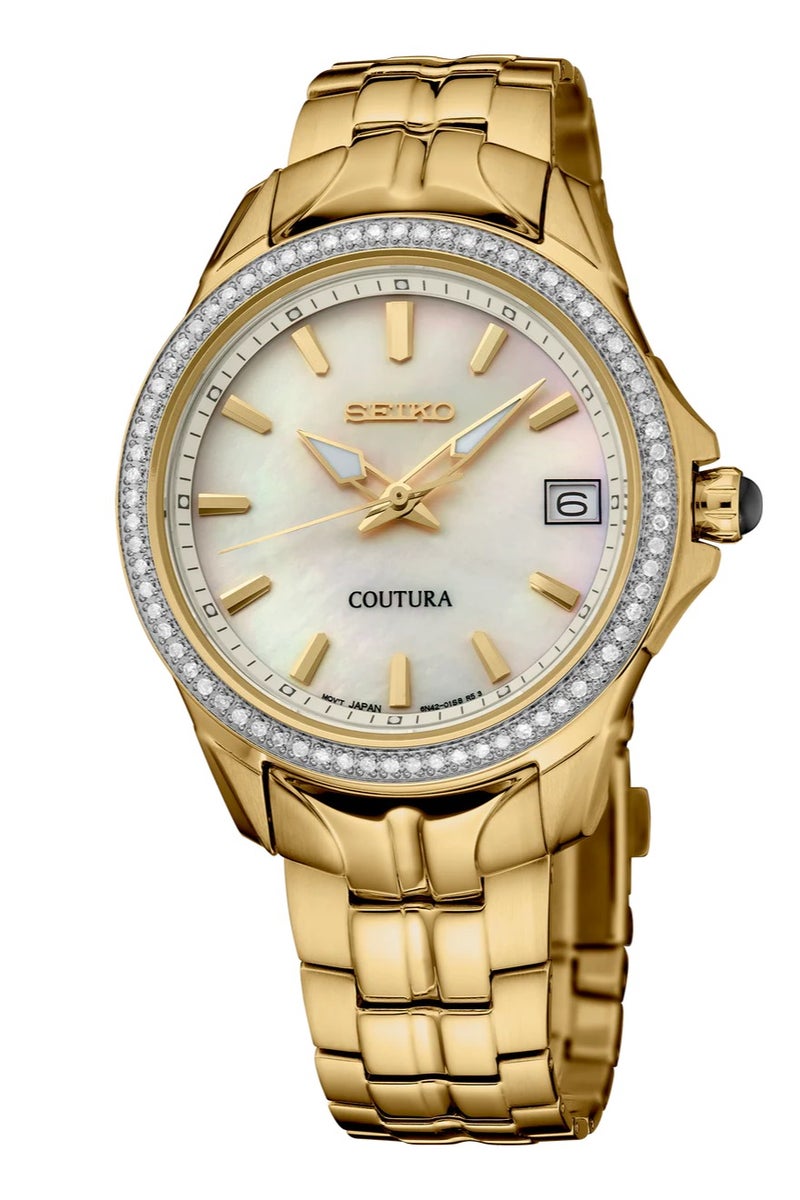 سيكو Seiko SUR592 Coutura Gold-Tone Diamond Bezel Quartz Watch - Image 1