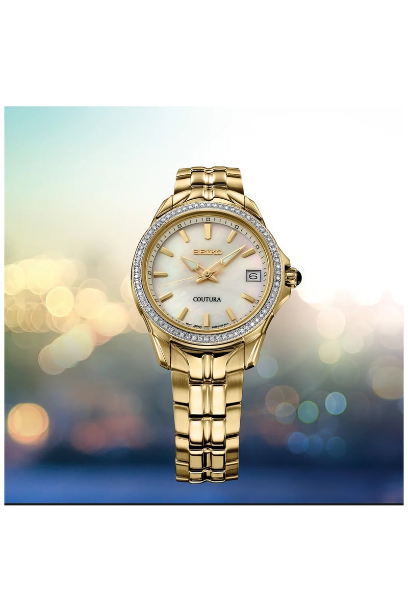 سيكو Seiko SUR592 Coutura Gold-Tone Diamond Bezel Quartz Watch - Image 2