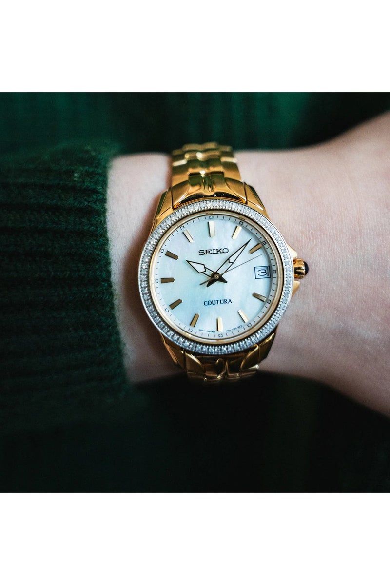 سيكو Seiko SUR592 Coutura Gold-Tone Diamond Bezel Quartz Watch - Image 3