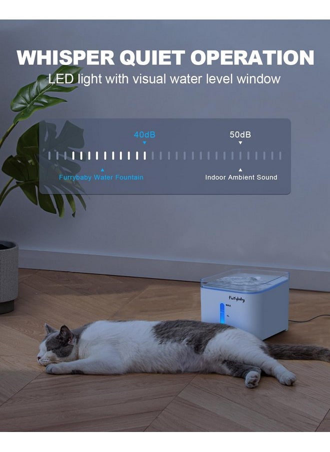 furrybaby Furrybaby Automatic Cat Water Fountain 67oz/2.0L Quiet Pet Water Fountain with LED Light and Water Level Window, Durable Filtered Dispenser for Cats Indoor- Pure White  - Image 3