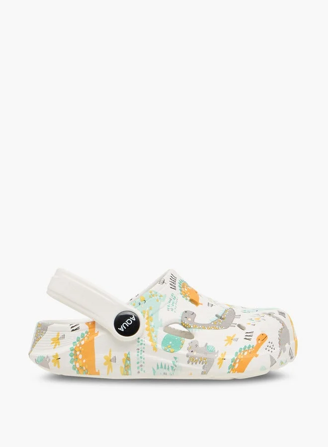 Aqua Boys Dino Print Clogs with Backstrap