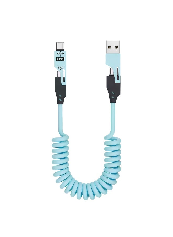 Kannzz 4-in-1 Fast Charging Spring Cable – USB A to USB-C / Micro / 8-Pin Multi-Charging Cord (27W/65W, 1.5M) - Image 1