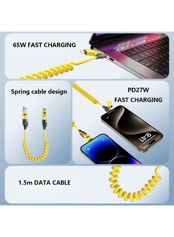 Kannzz 4-in-1 Fast Charging Spring Cable – USB A to USB-C / Micro / 8-Pin Multi-Charging Cord (27W/65W, 1.5M) - Image 3