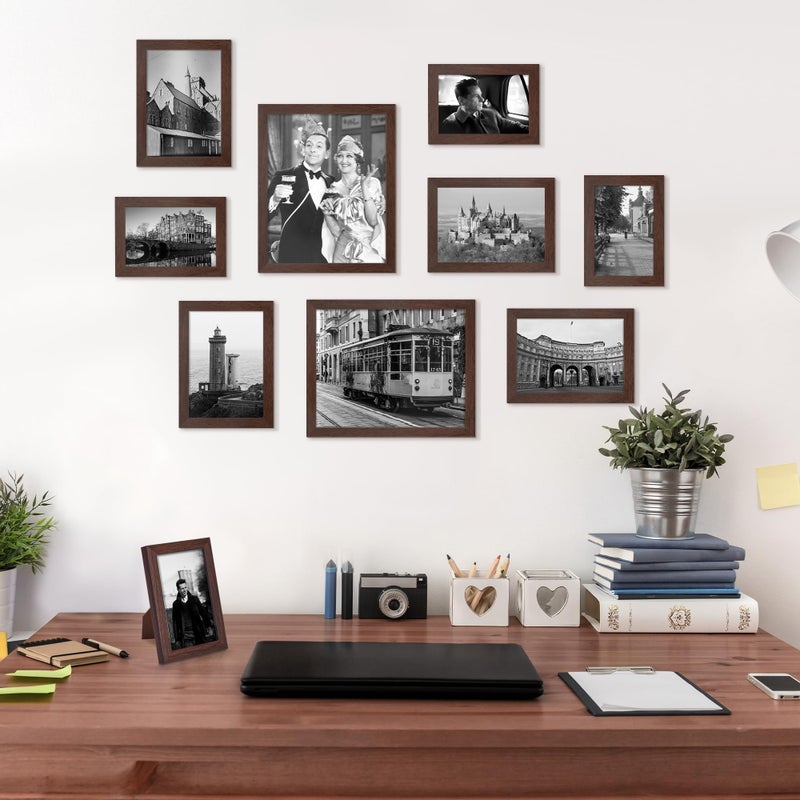 upsimples 10 Pack Picture Frames Collage Wall Decor for Mounting or Tabletop Display, Photo Gallery Frame Set for Family, Multi Sizes Including 8x10, 5x7, 4x6, Brown - Image 3