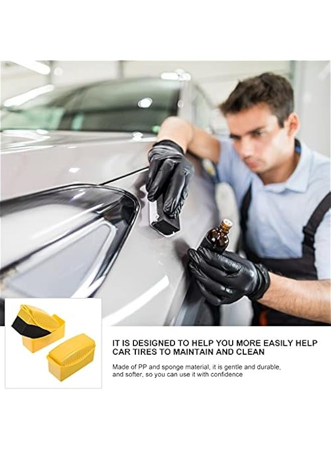Car Wheel Cleaning Brush Set - 2pcs Black Wheel Cleaner Brushes for Easy Hub Cleaning & Polishing with Car Wax Applicator Pad and Beauty Sponge. - Image 2