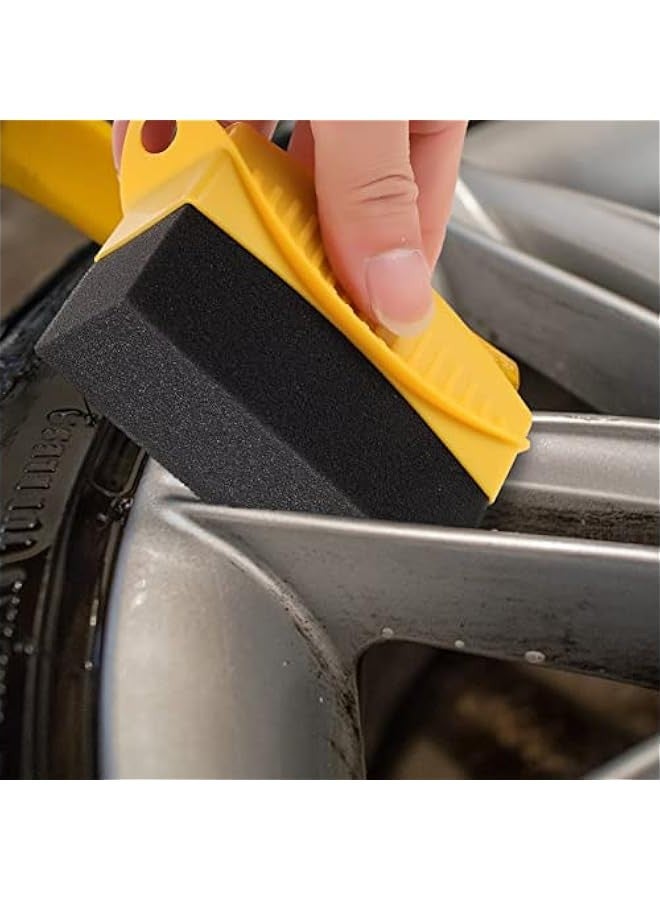 Car Wheel Cleaning Brush Set - 2pcs Black Wheel Cleaner Brushes for Easy Hub Cleaning & Polishing with Car Wax Applicator Pad and Beauty Sponge. - Image 3