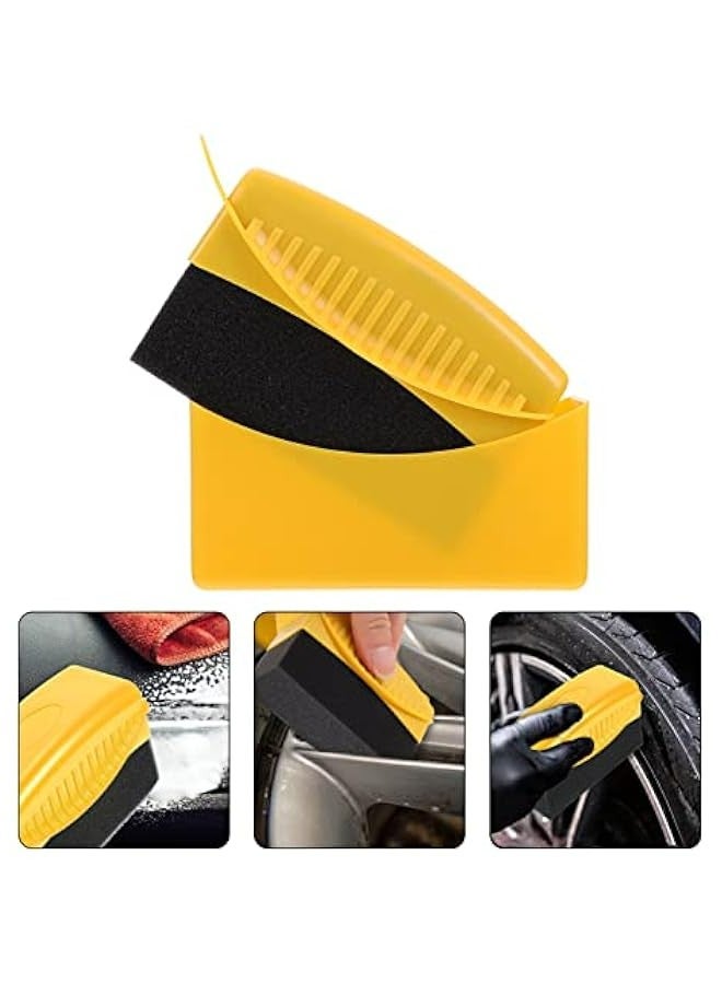 Car Wheel Cleaning Brush Set - 2pcs Black Wheel Cleaner Brushes for Easy Hub Cleaning & Polishing with Car Wax Applicator Pad and Beauty Sponge. - Image 5