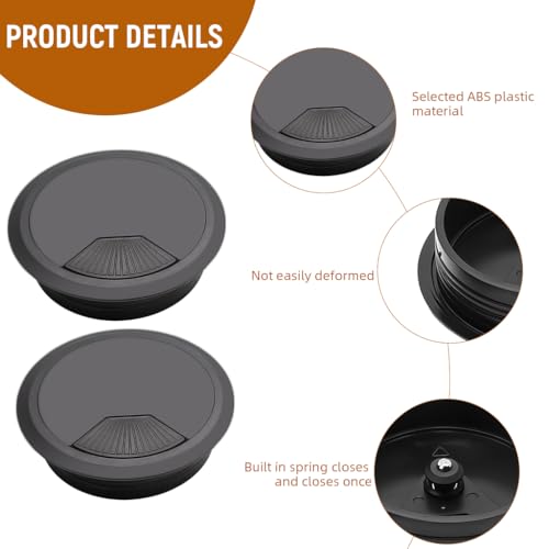Serplex® 6Pcs 2 Inch Round Desk Grommets Flip-Top Cable Organizer for Office & Home, ABS Decorative Multi Cable Management Grommet Covers for Power Cords, Computer Wires, Dust Protection - Image 3