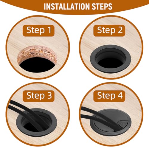 Serplex® 6Pcs 2 Inch Round Desk Grommets Flip-Top Cable Organizer for Office & Home, ABS Decorative Multi Cable Management Grommet Covers for Power Cords, Computer Wires, Dust Protection - Image 4
