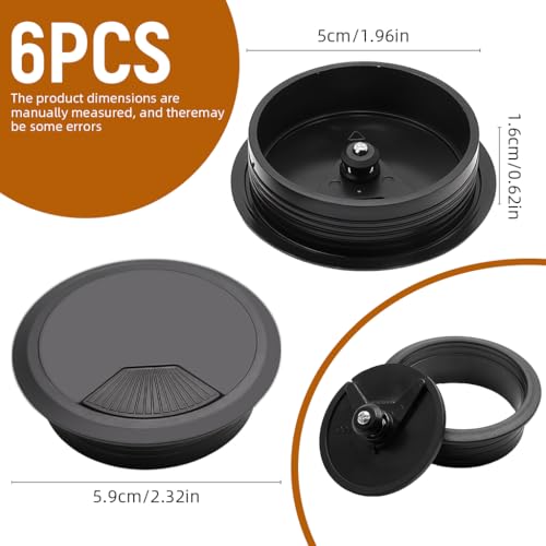 Serplex® 6Pcs 2 Inch Round Desk Grommets Flip-Top Cable Organizer for Office & Home, ABS Decorative Multi Cable Management Grommet Covers for Power Cords, Computer Wires, Dust Protection - Image 2
