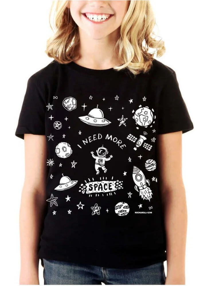 Rock&Roll Astronaut in Space Black Short Sleeve Unisex Children's T-Shirt