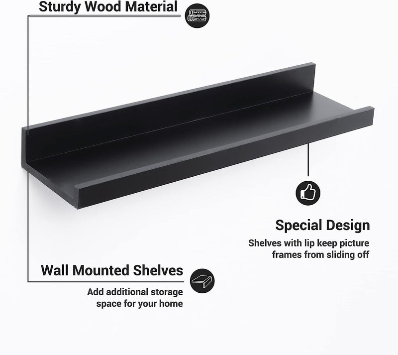 Streem Sheesham Wood Floating Shelves, Wall Shelves Set of 3, Picture Shelf Photo Ledge Shelves for Bathroom Kitchen and Bedroom,Livingroom & Office (16 Inch, Black) - Image 3
