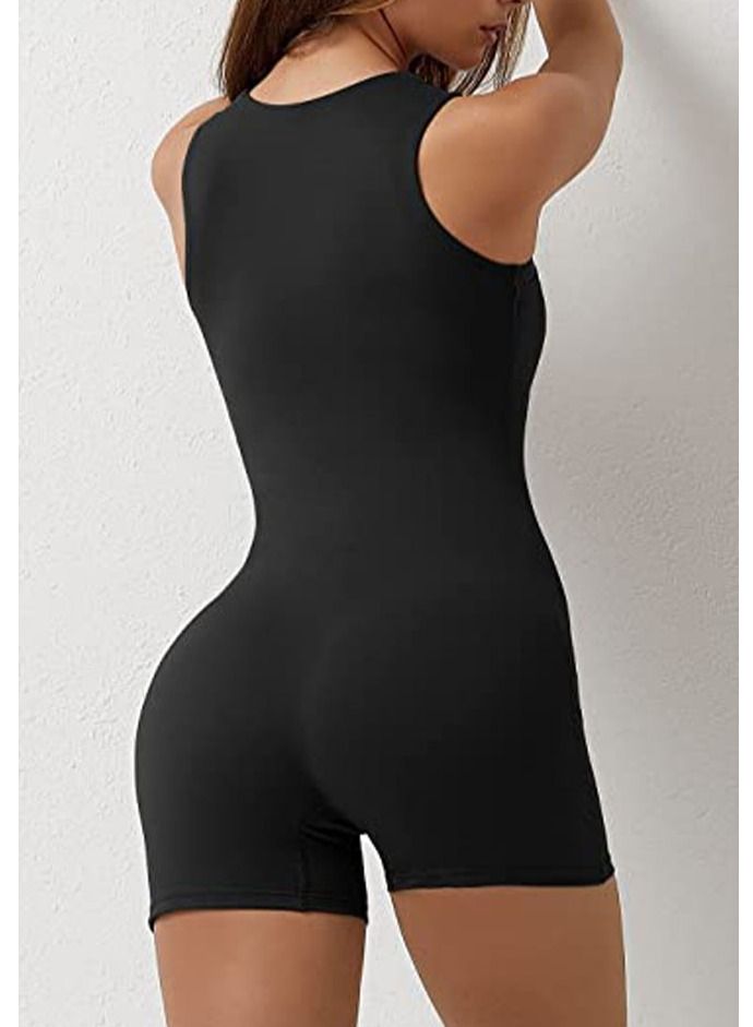 Womens Strappy Square Neck Tank Top Tummy Control Bodycon Stretch Shorts Jumpsuit Rompers - Image 3