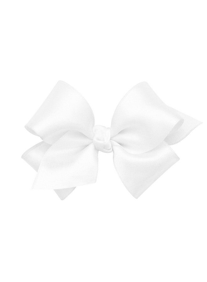 Wee Ones Girls' Classic French Satin Hair Bow on a WeeStay Clip with a Knot Wrap Center, Small, White - Image 1