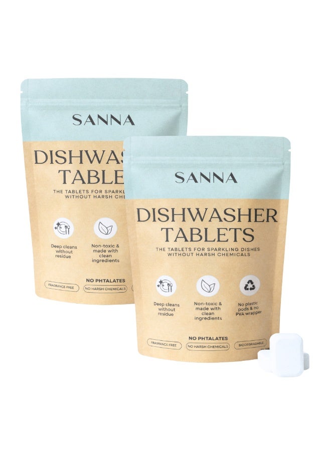 SANNA Dishwasher Detergent Tablets - Eco-Friendly Dishwashing Pods - Plastic-free, Fragrance-free, Plant-based Formula - Powerful on Grease, No Residue - Biodegradable, Non-toxic - 2x15 tablets - 30 tablets - Image 1
