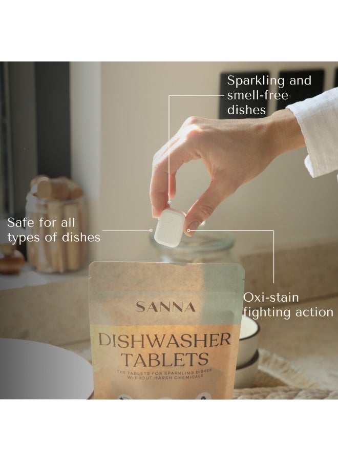 SANNA Dishwasher Detergent Tablets - Eco-Friendly Dishwashing Pods - Plastic-free, Fragrance-free, Plant-based Formula - Powerful on Grease, No Residue - Biodegradable, Non-toxic - 2x15 tablets - 30 tablets - Image 3