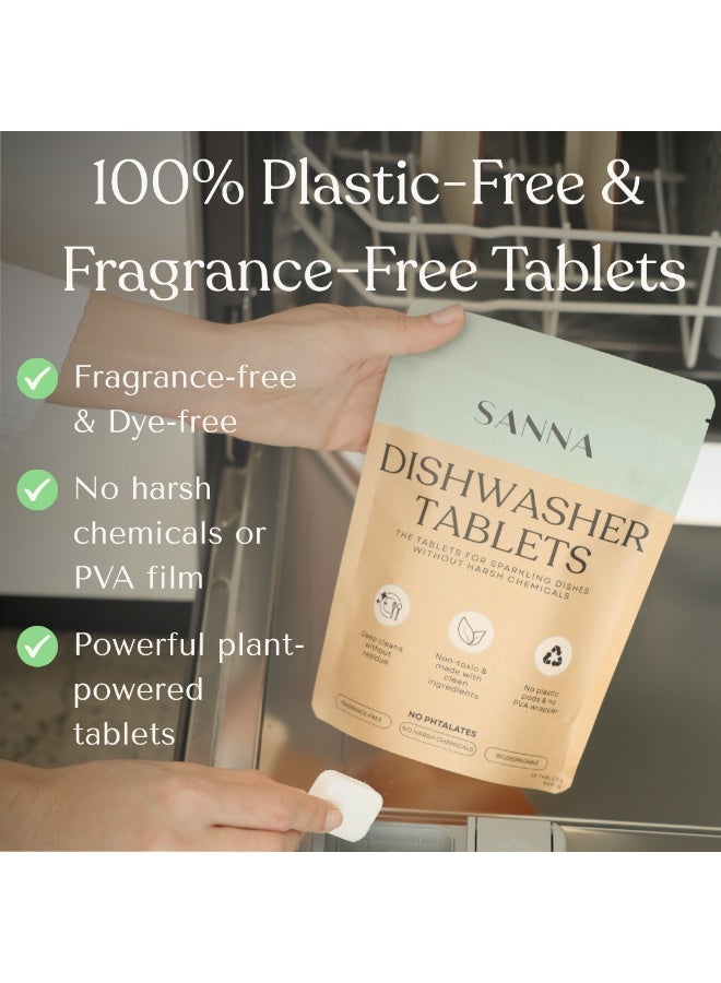 SANNA Dishwasher Detergent Tablets - Eco-Friendly Dishwashing Pods - Plastic-free, Fragrance-free, Plant-based Formula - Powerful on Grease, No Residue - Biodegradable, Non-toxic - 2x15 tablets - 30 tablets - Image 2