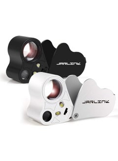 JARLINK 2 Pack 30X 60X Illuminated Jewelers Eye Loupe Magnifier Foldable Jewelry Magnifiers With Bright Led Light For Gems Jewelry Coins Stamps Etc White And Black  - Image 1