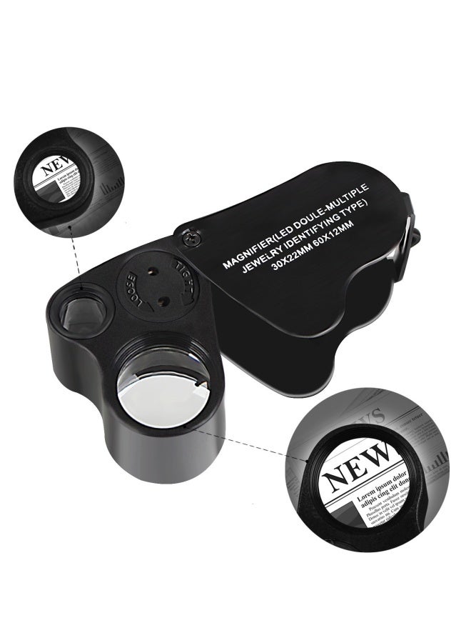 JARLINK 2 Pack 30X 60X Illuminated Jewelers Eye Loupe Magnifier Foldable Jewelry Magnifiers With Bright Led Light For Gems Jewelry Coins Stamps Etc White And Black  - Image 4