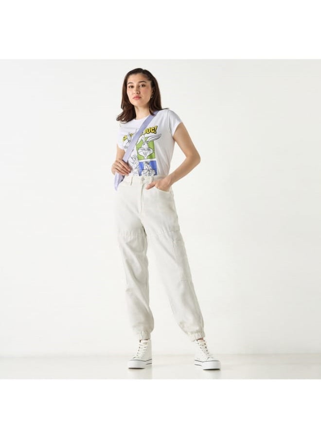 SP Characters Bugs Bunny Print Crew Neck T-shirt with Short Sleeves  - Image 4
