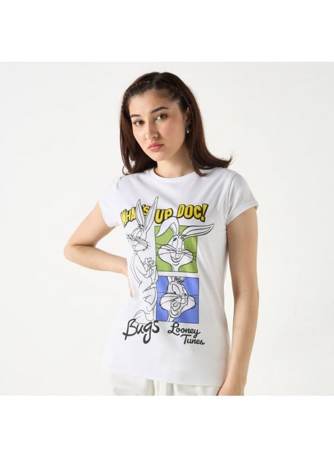 SP Characters Bugs Bunny Print Crew Neck T-shirt with Short Sleeves  - Image 3