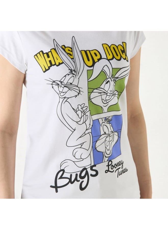 SP Characters Bugs Bunny Print Crew Neck T-shirt with Short Sleeves  - Image 2