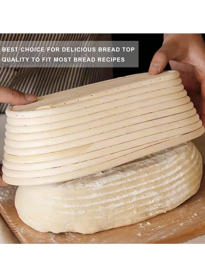 ح واحة مجموعة من قطعتين من سلة تخمير الخبز، مقاس 10 بوصات، وعاء تخمير الخبز مع بطانة من القماش للخبازين المنزليين، بيضاوي الشكل (بيج) - Image 4