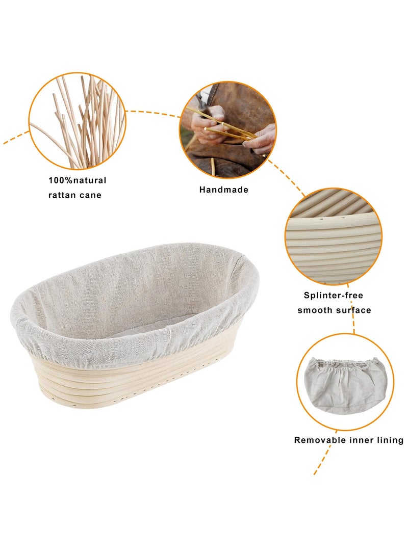 ح واحة مجموعة من قطعتين من سلة تخمير الخبز، مقاس 10 بوصات، وعاء تخمير الخبز مع بطانة من القماش للخبازين المنزليين، بيضاوي الشكل (بيج) - Image 3