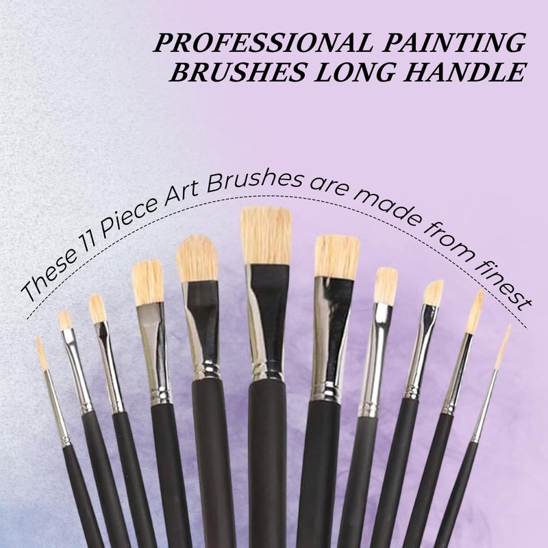 Like-It Artist Professional Painting Brushes Long Handle (Natural Hog Hair Mix Paintbrush Set of 11) - Image 3