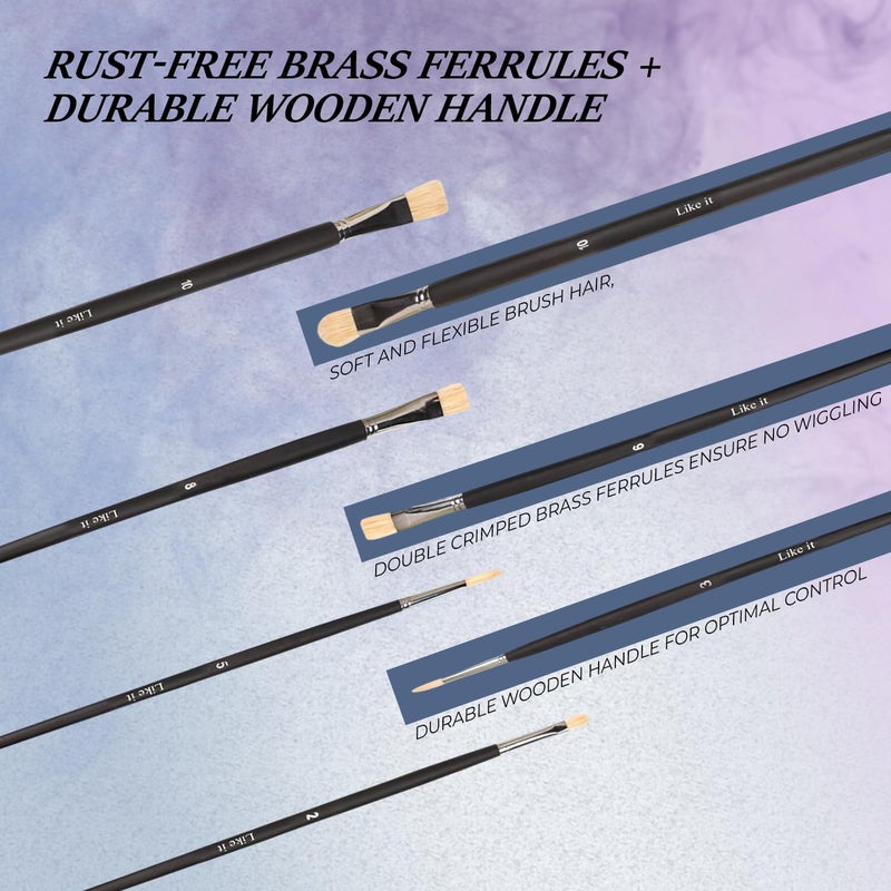 Like-It Artist Professional Painting Brushes Long Handle (Natural Hog Hair Mix Paintbrush Set of 11) - Image 4