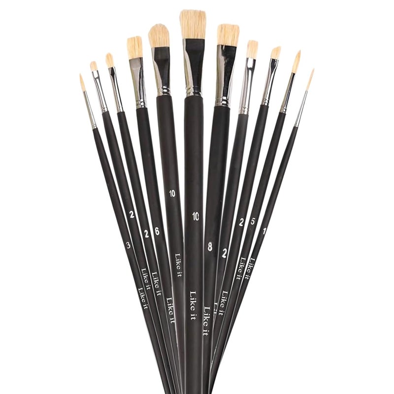 Like-It Artist Professional Painting Brushes Long Handle (Natural Hog Hair Mix Paintbrush Set of 11) - Image 1