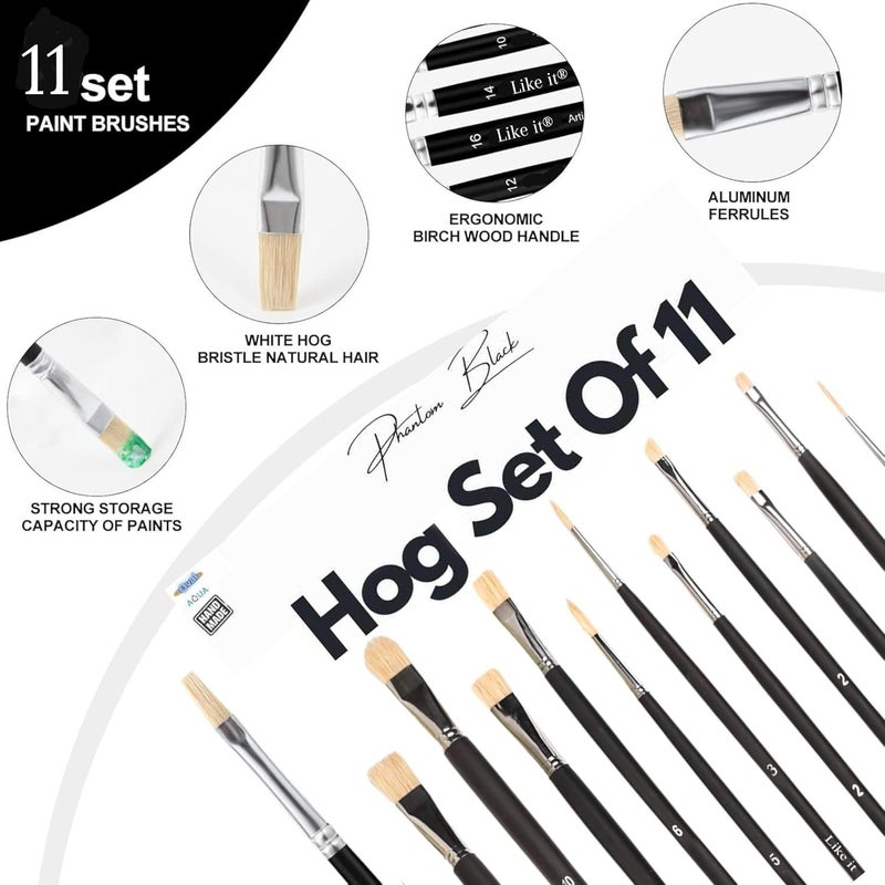 Like-It Artist Professional Painting Brushes Long Handle (Natural Hog Hair Mix Paintbrush Set of 11) - Image 2