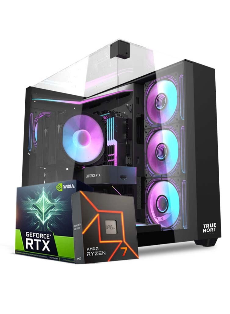 Truenort حاسوب ألعاب ستارلايت، AMD رايزن 7-5800، RTX 3050، 16 جيجابايت رام، 1 تيرابايت SSD، ويندوز 11 برو، صندوق أسود - Image 1