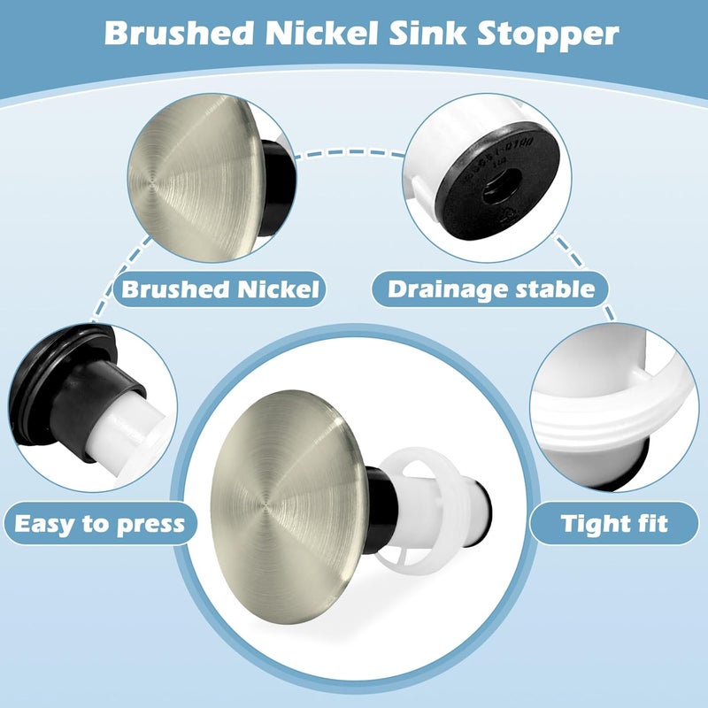 ulapithi 972-098J Plumbing-Equipment Brushed Nickel Drain Sink Stopper, Drain Sink Plug Part Push & Seal Drain Stopper Assembly - Image 3