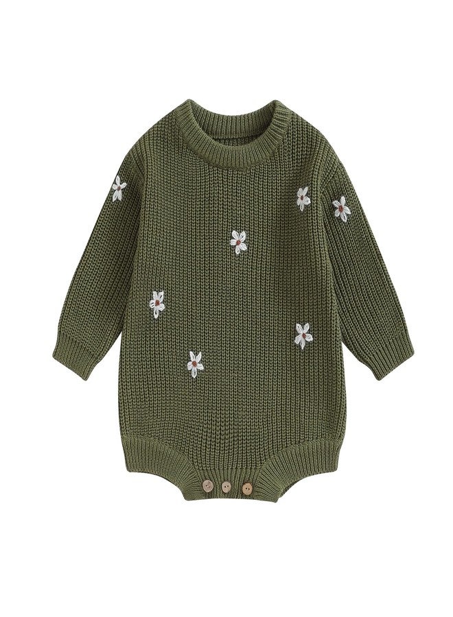 SAYOO Baby Sweater Romper Toddler Girl Oversize Embroidery Knit Pullover Sweater Warm Sweatshirt Romper Fall Winter Clothes (Green, 0-3 Months) - Image 1
