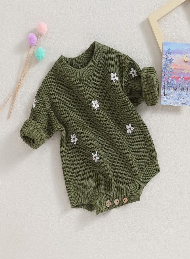SAYOO Baby Sweater Romper Toddler Girl Oversize Embroidery Knit Pullover Sweater Warm Sweatshirt Romper Fall Winter Clothes (Green, 0-3 Months) - Image 2