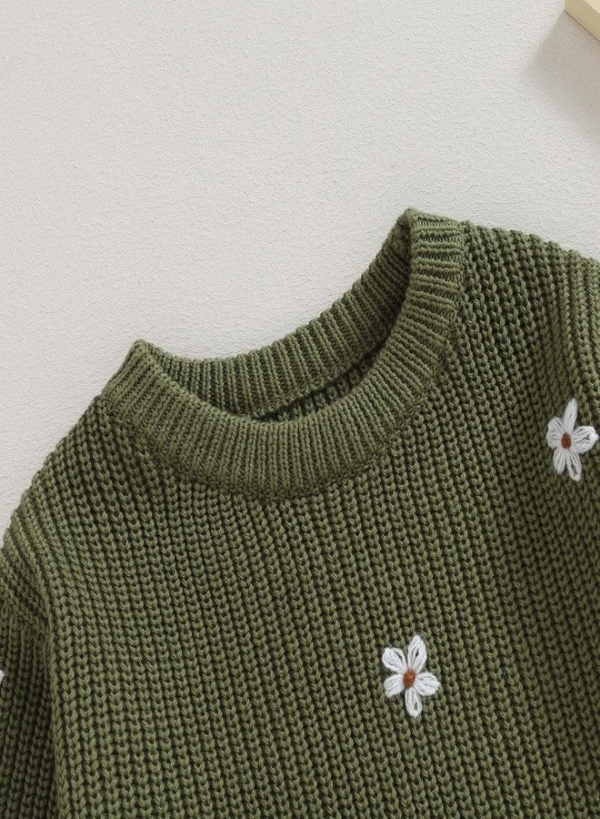 SAYOO Baby Sweater Romper Toddler Girl Oversize Embroidery Knit Pullover Sweater Warm Sweatshirt Romper Fall Winter Clothes (Green, 0-3 Months) - Image 4
