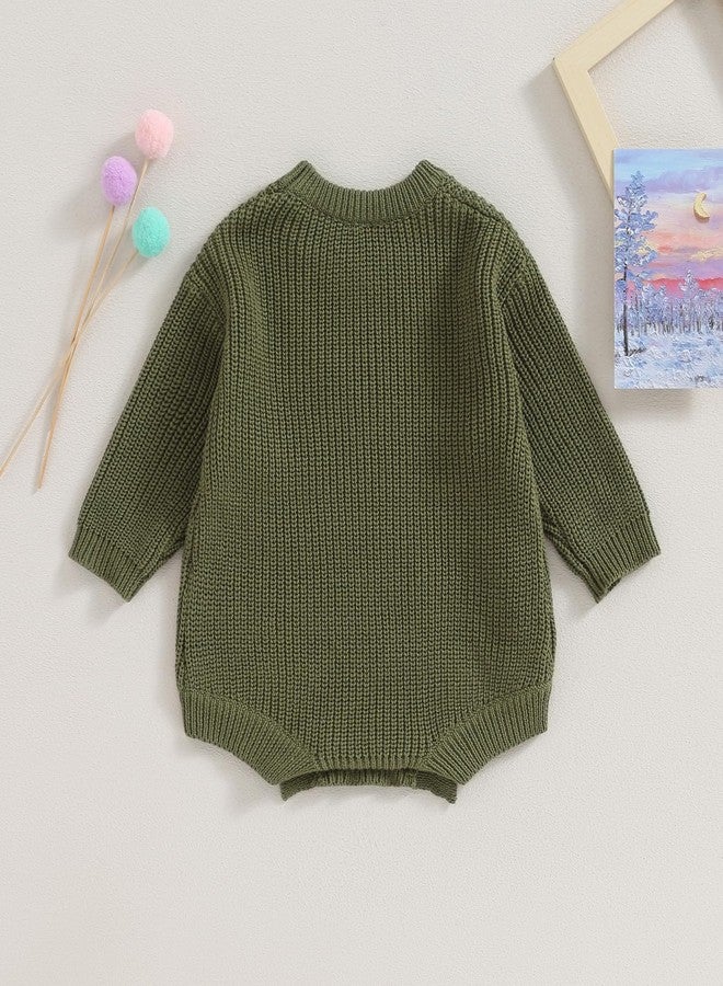 SAYOO Baby Sweater Romper Toddler Girl Oversize Embroidery Knit Pullover Sweater Warm Sweatshirt Romper Fall Winter Clothes (Green, 0-3 Months) - Image 3