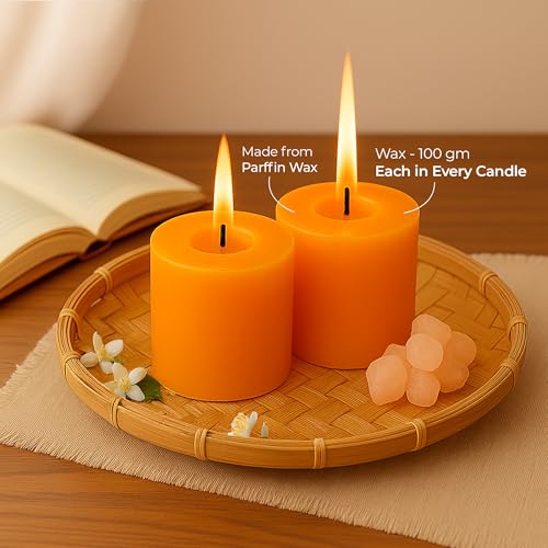 Floryn Decor Pillar Candles Set of 6 | Dripless | Smokeless | Odourless | Pillar Candles for Home Decor | Burning Time- 30 Hours, Size- 2 by 2 inches | Scent- Jasmine - Image 2