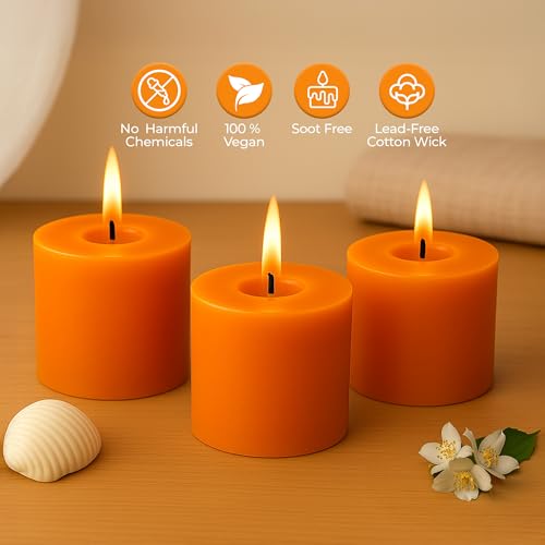 Floryn Decor Pillar Candles Set of 6 | Dripless | Smokeless | Odourless | Pillar Candles for Home Decor | Burning Time- 30 Hours, Size- 2 by 2 inches | Scent- Jasmine - Image 3