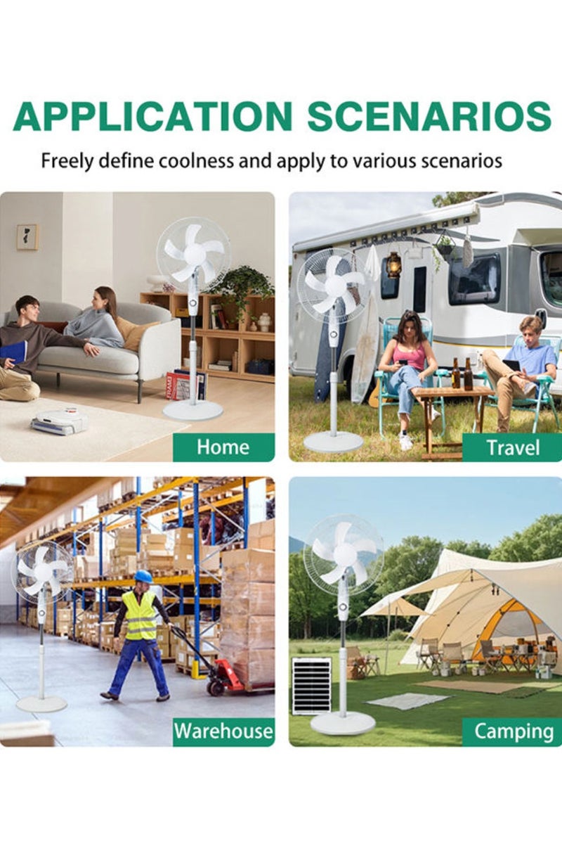 Denx Solar Rechargeable Fan with LED Light & Phone Charging – 5 Blades, 5000mAh Battery, 3 Speeds, 4H Runtime, 3V Solar Panel, USB/DC Output, Overcharge Protection – Portable Electric Fan for Home, Camping, Outdoor - Image 5