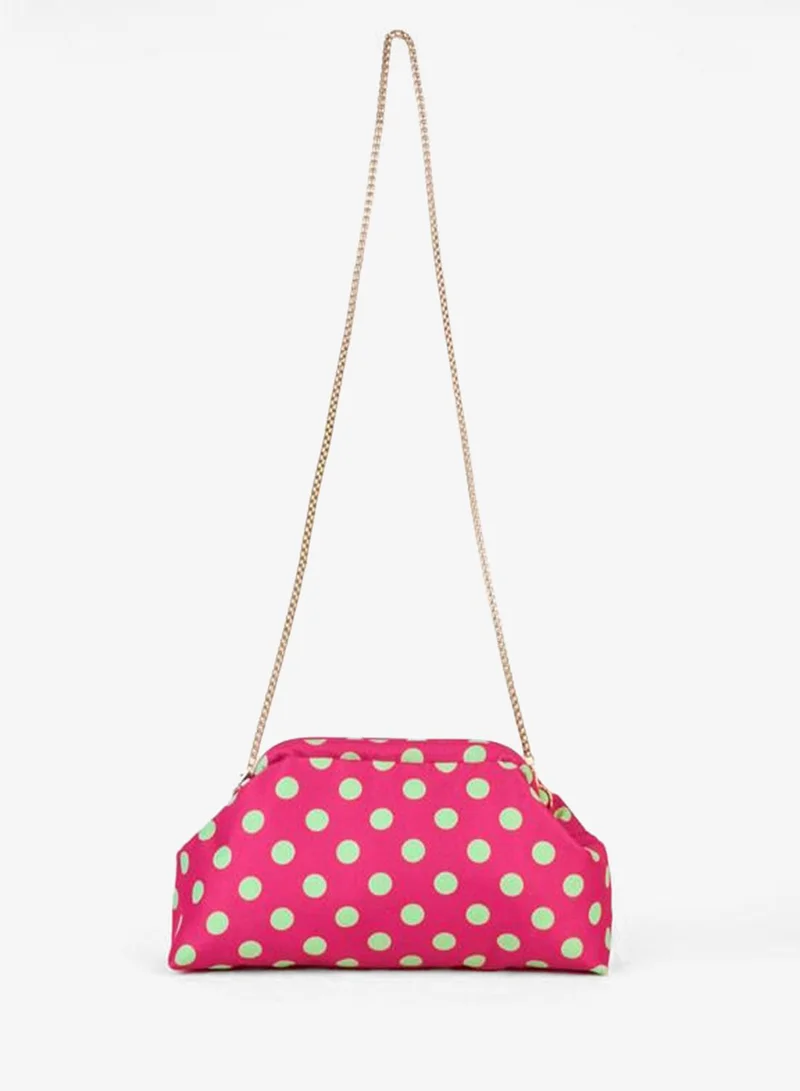 Women's River Pink-Mint Polka Dot Lined Buckle Closure Removable Chain Strap Hand, Wrist and Shoulder Bag.